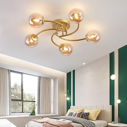 5-light Glass Globe Design Swirled Metal LED Modern Ceiling Lights