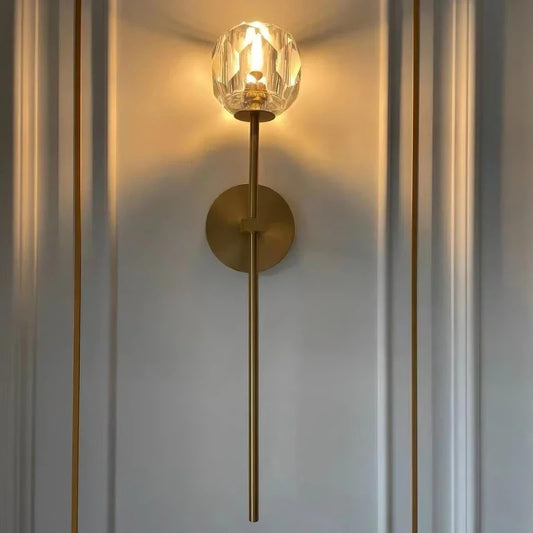 Clear Crystal & Brass Wall Light Fixture