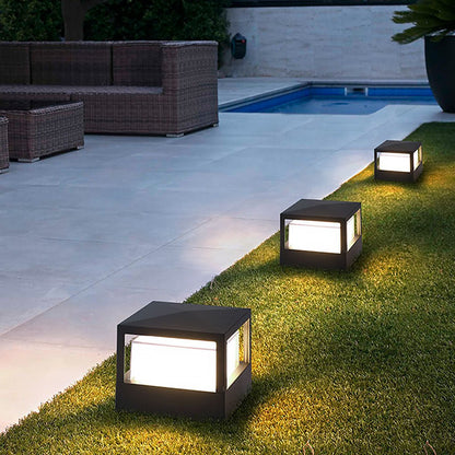 Square Double Layer Shade Outdoor Pier Mount Light Post Lamp