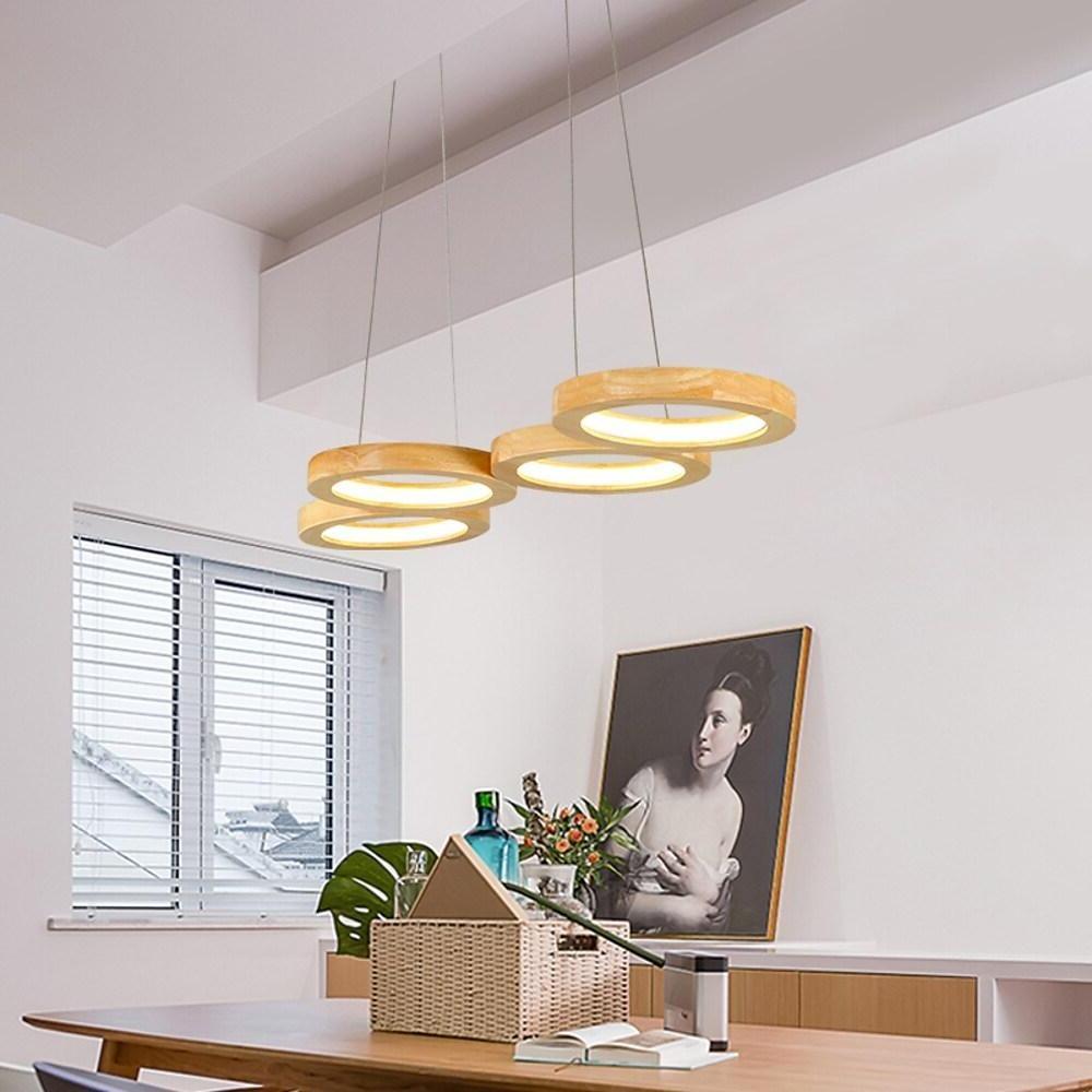 4 Circle Light Modern Wood Bamboo Acrylic Design Pendant Lighting LED Kitchen Lighting Dining Room Lighting Ceiling Light