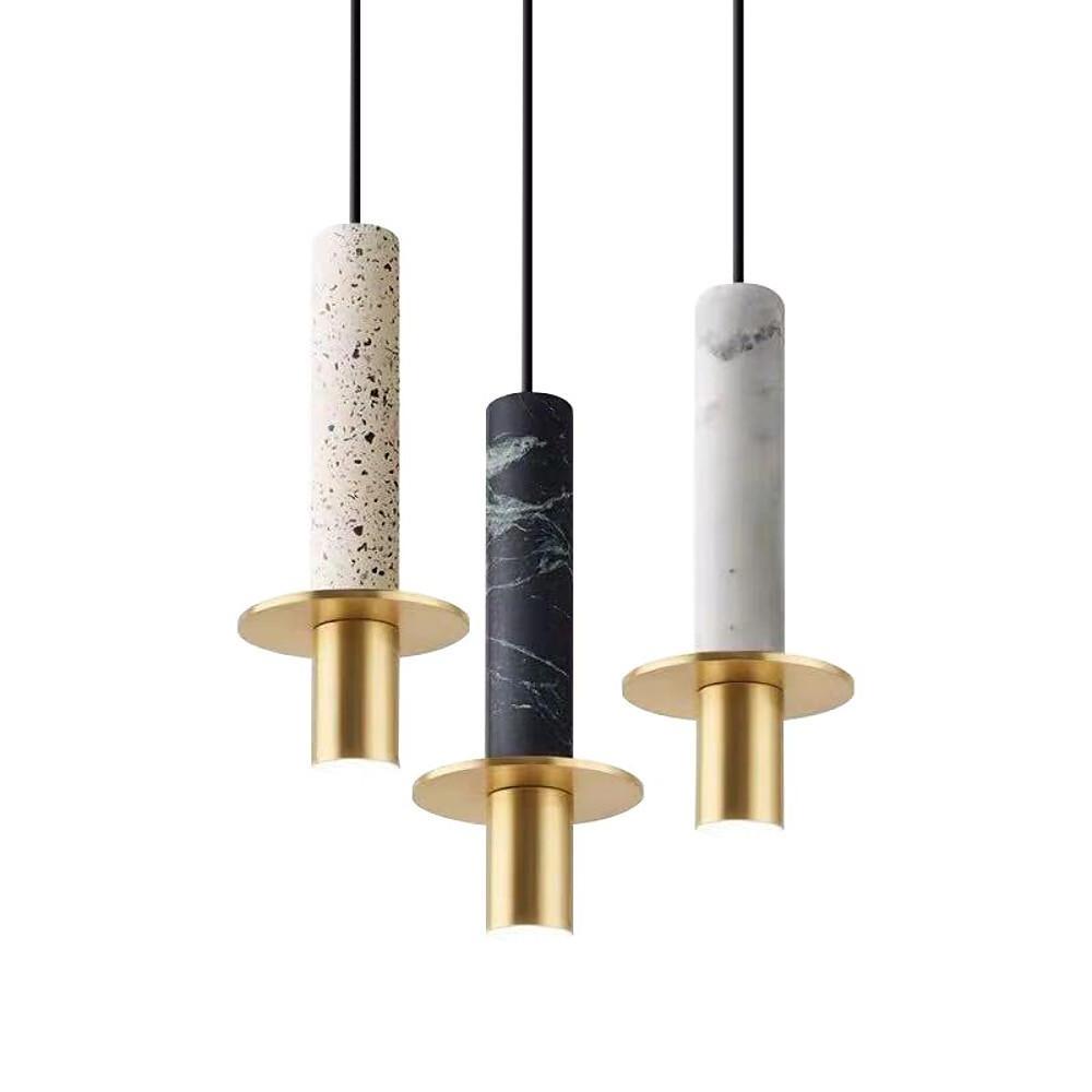 Cylindrical Mid Century Pendant Light Metal Marble LED Ceiling Light