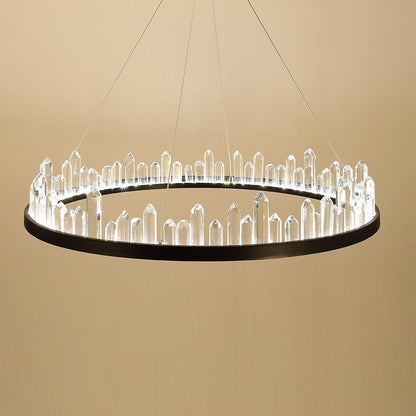 Circular Metal Crystal LED Adjustable Modern Pendant Lighting Chandelier