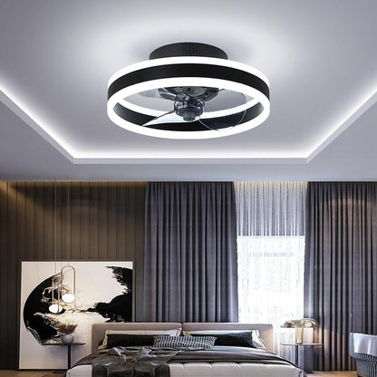 16'' Circular Dimmable Modern Ceiling Fan Light Flush Mount LED Chandelier with Fan