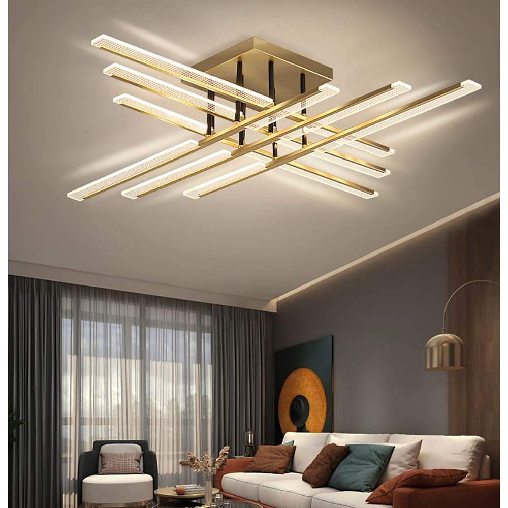 Linear Display Ornate Metal LED Flush Mount Ceiling Light for Living Room