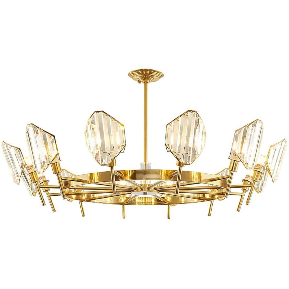 Brass Ring Frame Crystal Chandelier -  Gold Metal, Crystal Accents Pendant Lights