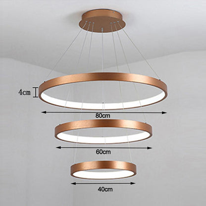 Acrylic Bronze 3-Tier Ring Chandelier Dimmable LED, 59" Adjustable Pendant Lights