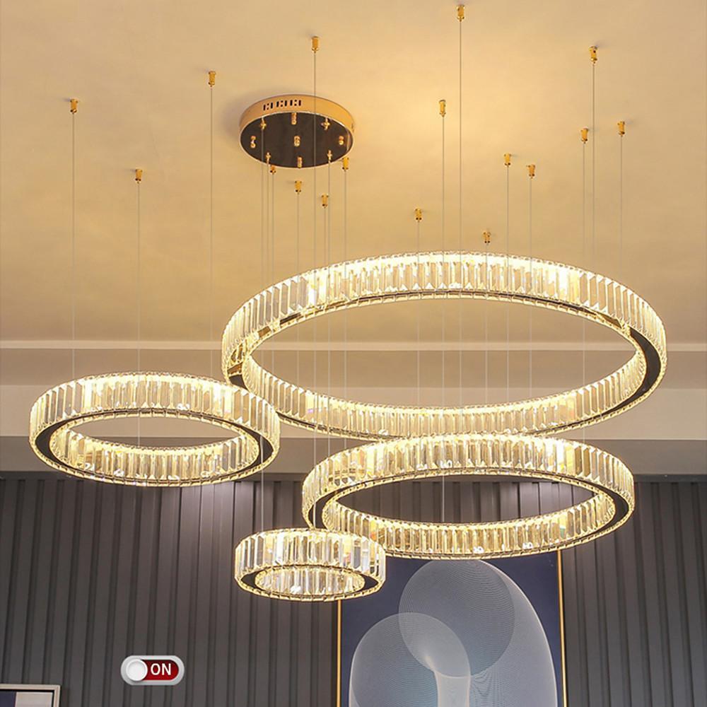 4-Ring Gold Large Chandeliers for Foyer Modern Crystal Chandelier