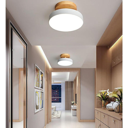 Round Minimalist Drum Flush Mount Light Metal Bamboo LED Ceiling Light