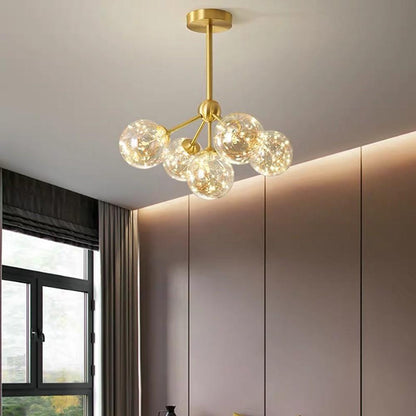 5 Globe Glass Brass Flush Mount Ceiling Light Ornate LED Ceiling Light