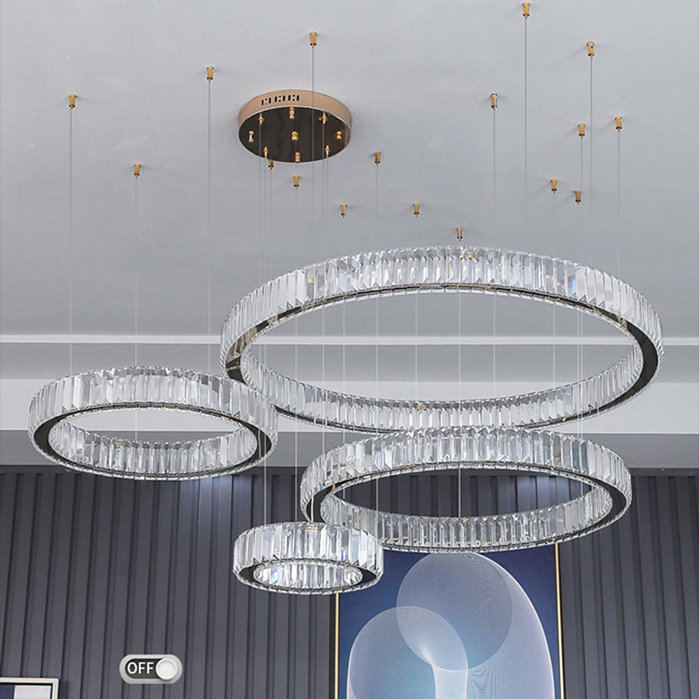 4-Ring Gold Large Chandeliers for Foyer Modern Crystal Chandelier