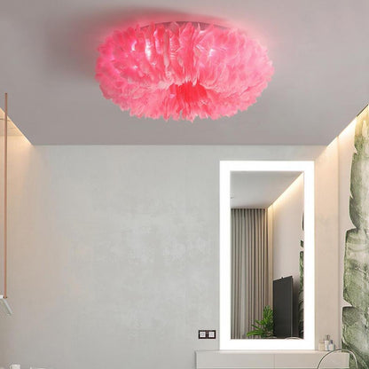 Round Feathers LED Nordic Ceiling Lights Flush Mount Lighting Chandelier