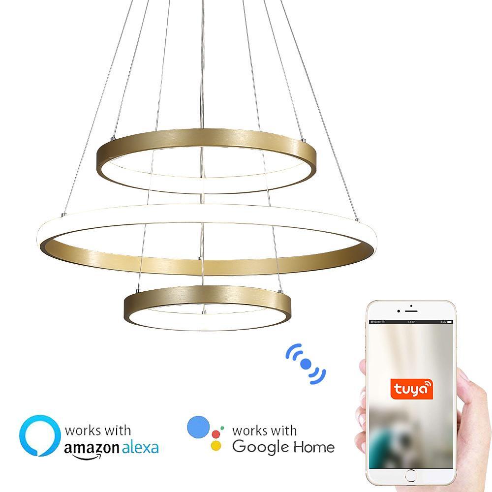 3-ring Dimmable Contemporary Gold LED Chandelier Light Dining Room Chandeliers Lamp