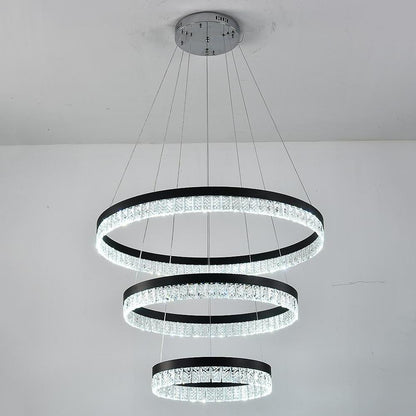 3 Tiered Circles LED Crystal Modern Chandeliers Pendant Light Hanging Lamp