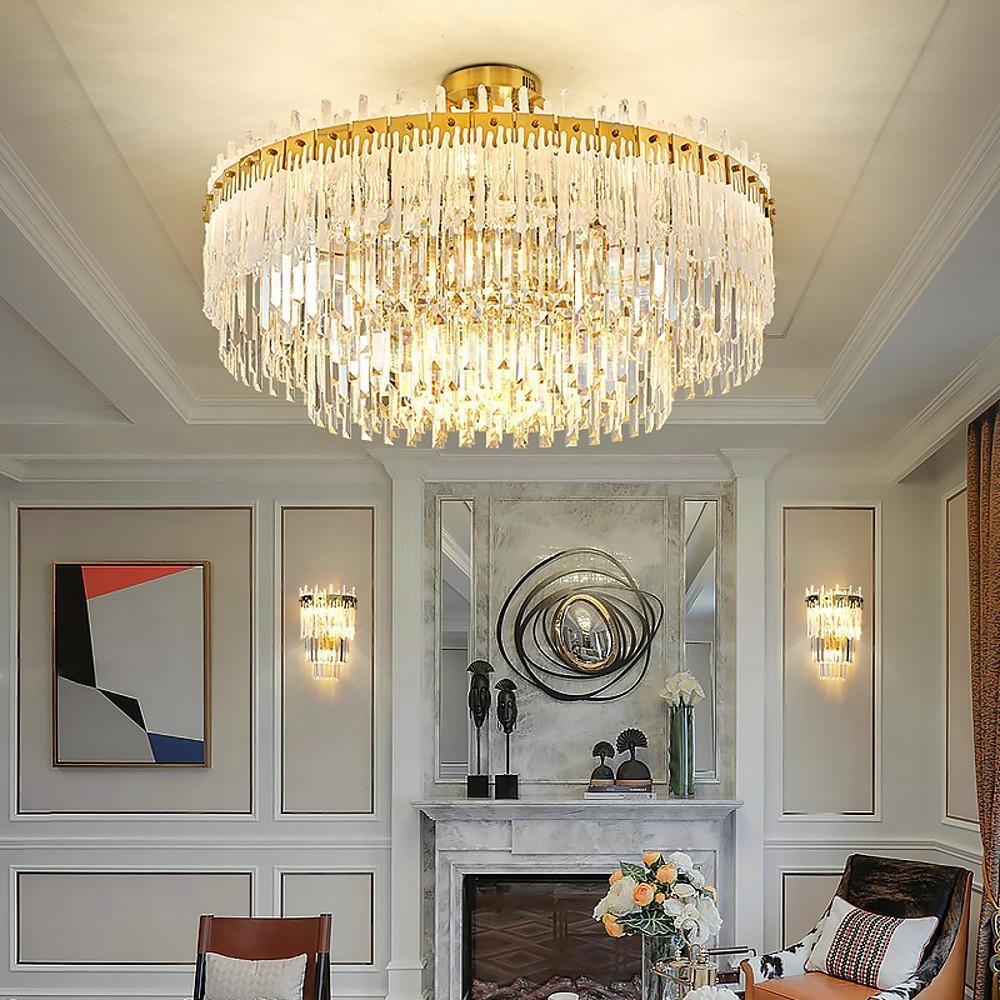 Nordic Style Round Gold Crystal Chandelier: 16??cord, Gold, Neutral Light