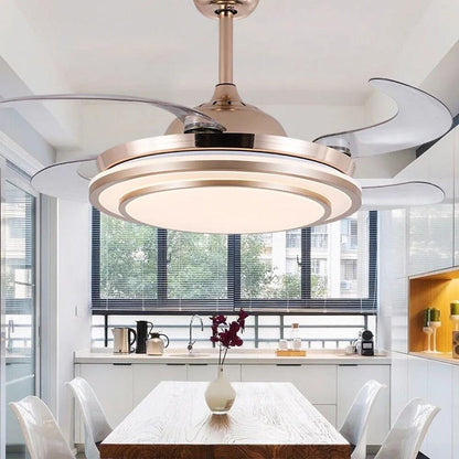 4 Blade Gold Finish Chandelier Retractable Ceiling Fan With LED Light