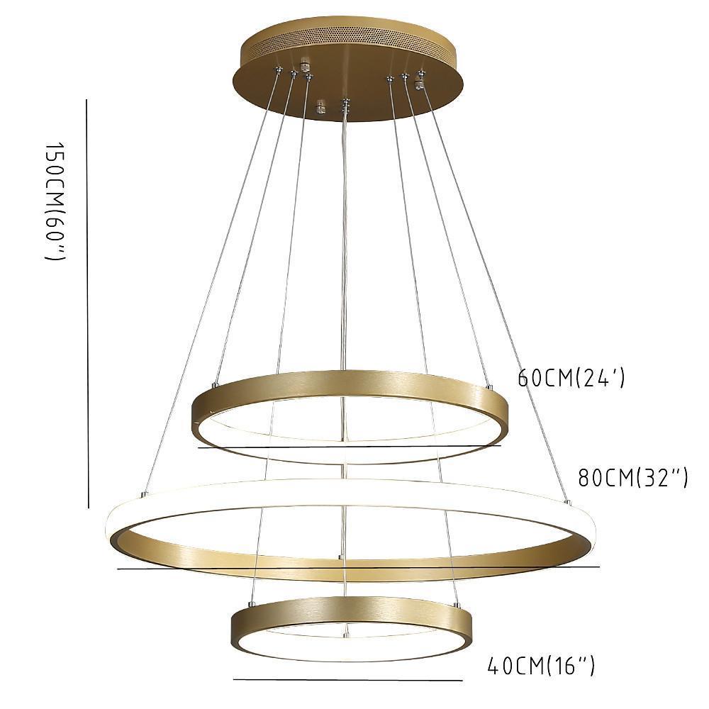 3-ring Dimmable Contemporary Gold LED Chandelier Light Dining Room Chandeliers Lamp