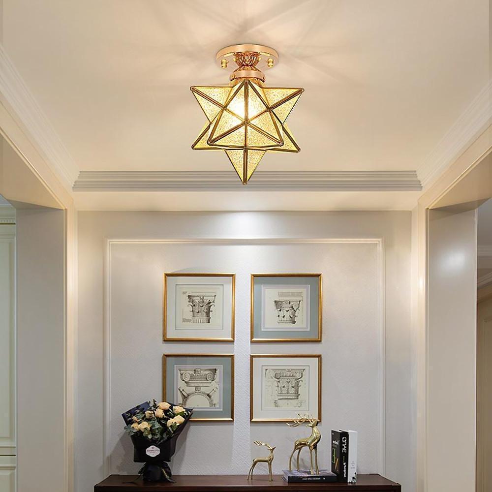 Geometric Multi Pointed Star Pendant Light Metal Glass Entryway Lighting