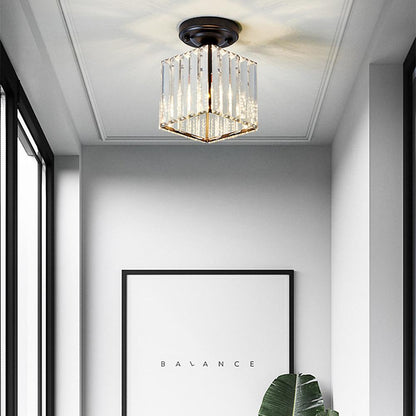 Modern Crystal Metal Industrial LED Flush Mount Ceiling Light for Hallway Entryway