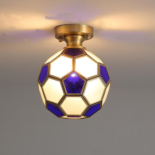 Football Electroplated Copper Glass LED Modern Ceiling Lights Flush Mount Lighting