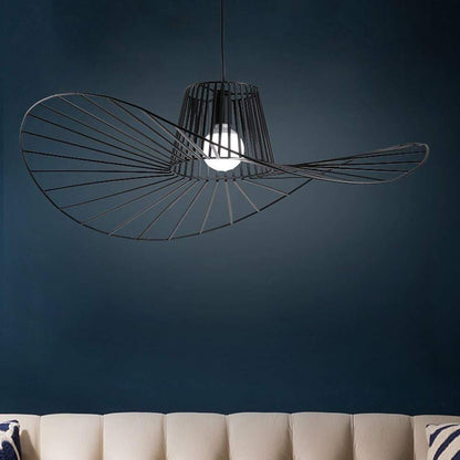 Hat Shaped Metal Linear LED Black Modern Pendant Light Hanging Lamp