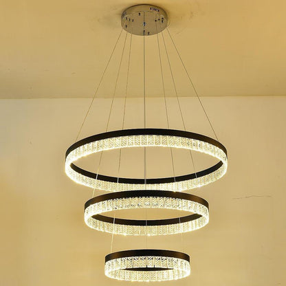 3 Tiered Circles LED Crystal Modern Chandeliers Pendant Light Hanging Lamp