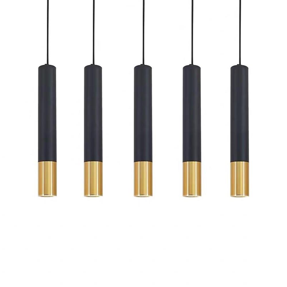 Elongated Cylinder Black and Gold Metal Shade LED Modern Pendant Light Island Hanging Lights