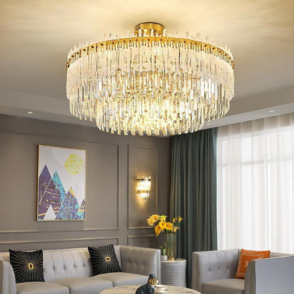 Nordic Style Round Gold Crystal Chandelier: 16??cord, Gold, Neutral Light