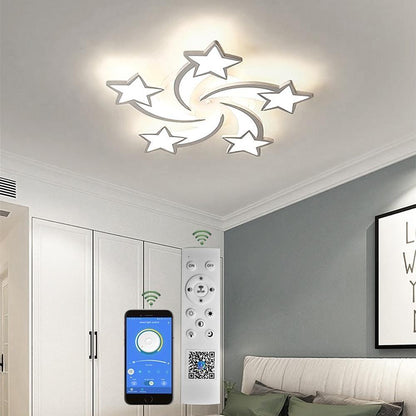 Celestial Shooting Stars Flush Mount Ceiling Light- LED, Dimmable, White, 5 to 15 Star Lights