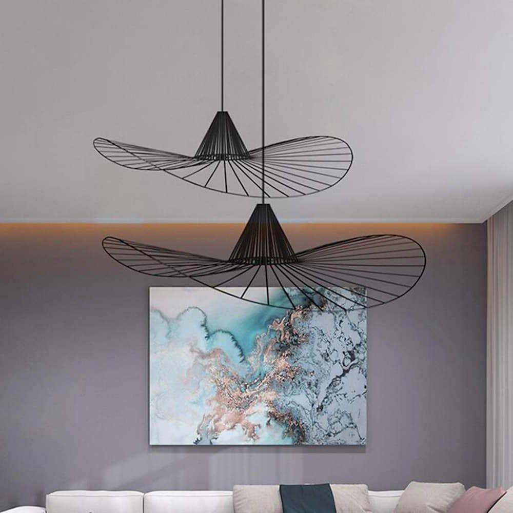 Hat Shaped Metal Linear LED Black Modern Pendant Light Hanging Lamp