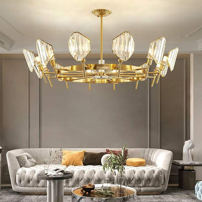 Brass Ring Frame Crystal Chandelier -  Gold Metal, Crystal Accents Pendant Lights