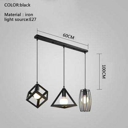 Geometric LED Adjustable Black Vintage Pendant Lighting Chandelier