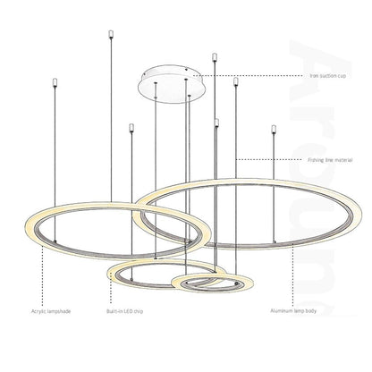 LED 4-Rings Geometric Shapes Pendant Light Floating Ring Living Room Ceiling Lights