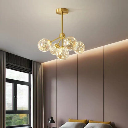 5 Globe Glass Brass Flush Mount Ceiling Light Ornate LED Ceiling Light