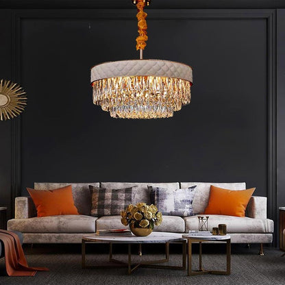 Drum Shaped LED Electroplated Crystal Modern Chandelier Pendant Light