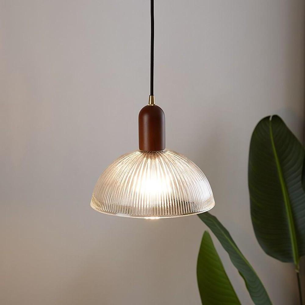 Country Glass Bamboo Wood Pendant Lighting Bowl Vintage Pendant Lighting